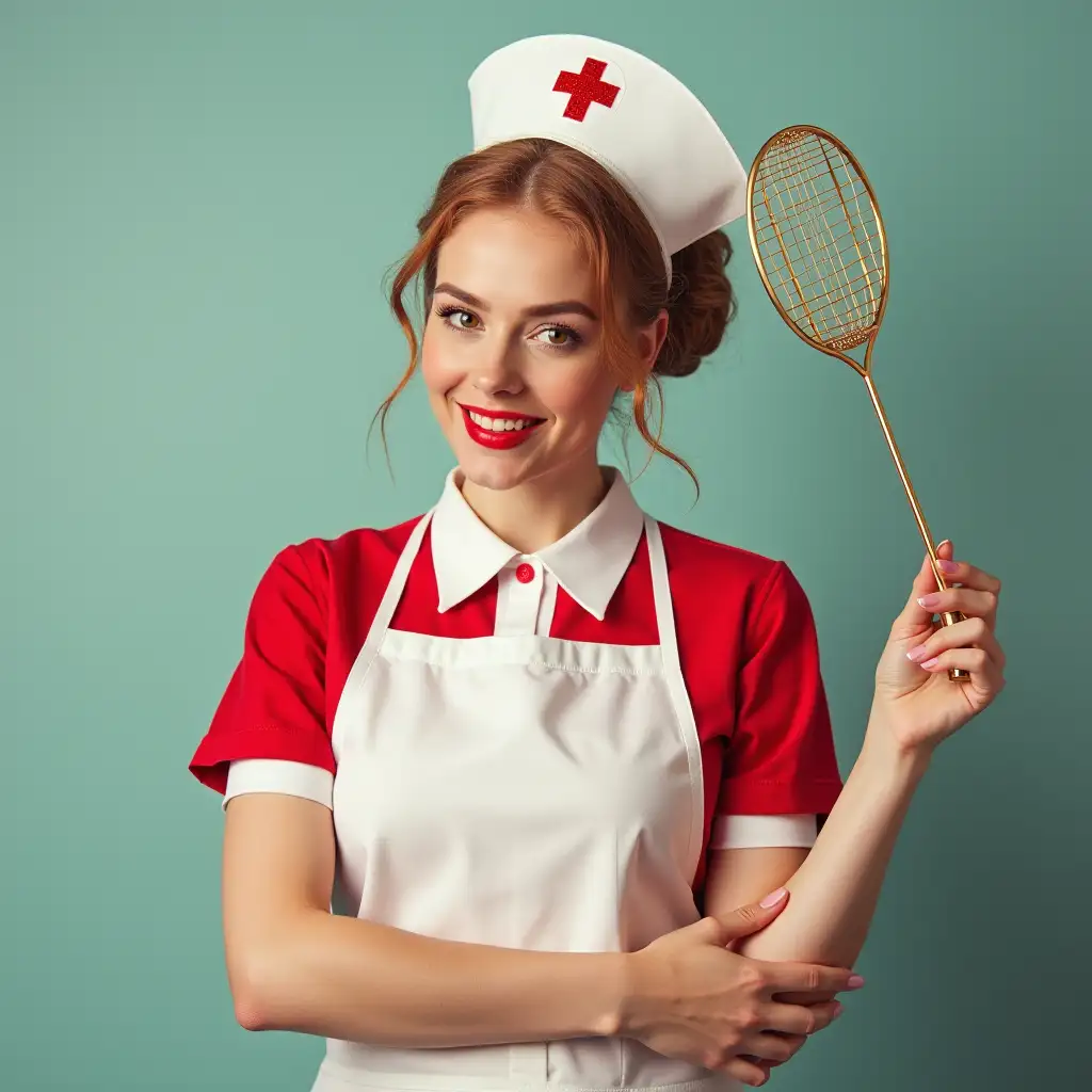 Nurse in a new year's costume in pop art style