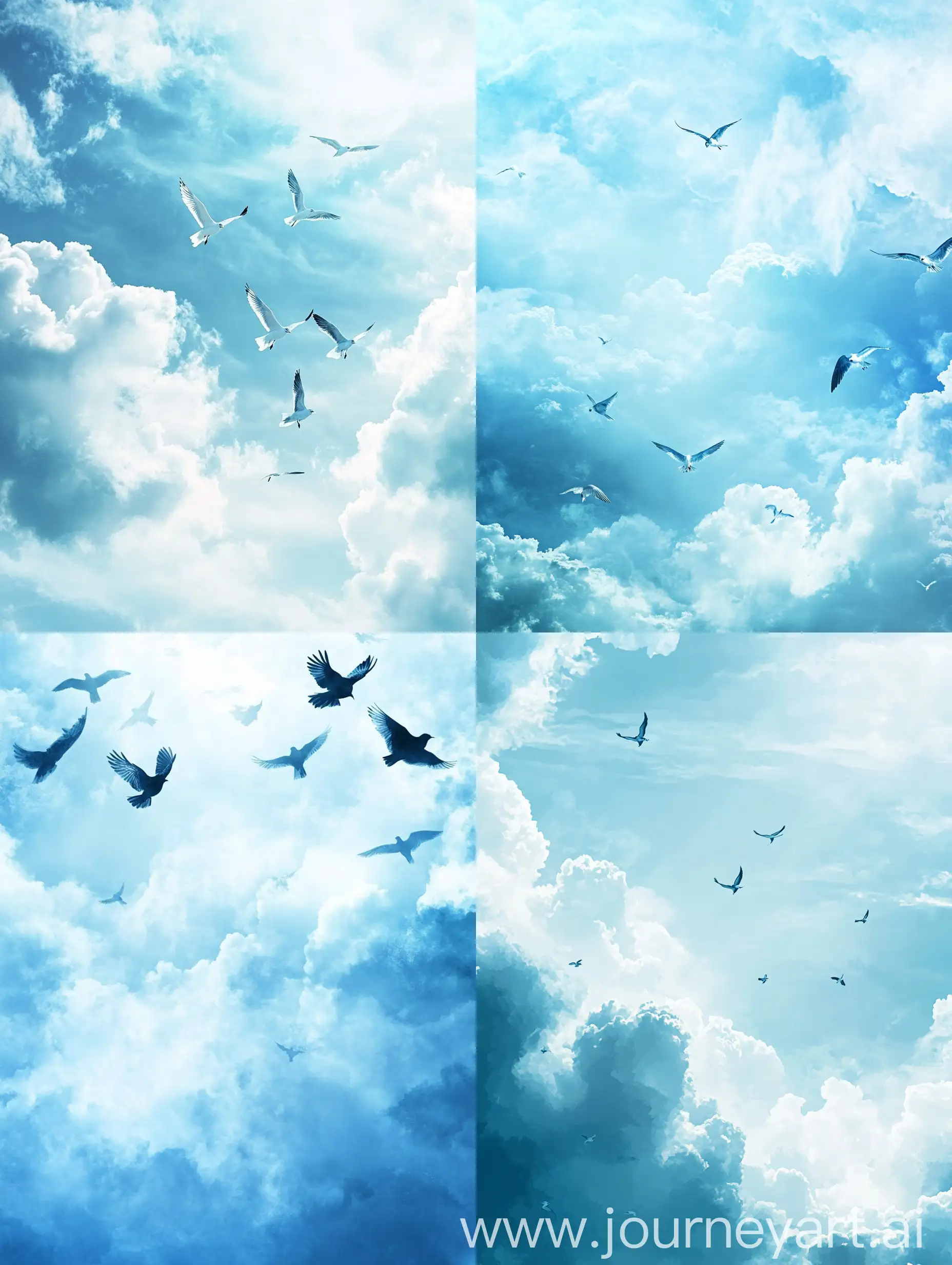 Tranquil-Sky-with-Migrating-Birds-in-Cold-Blue-and-White-Palette