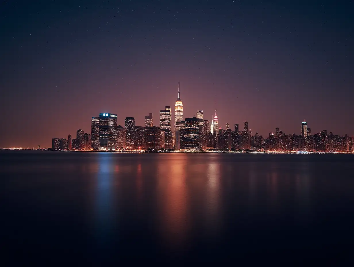 Romantic Twilight Over New York Starry Skyline