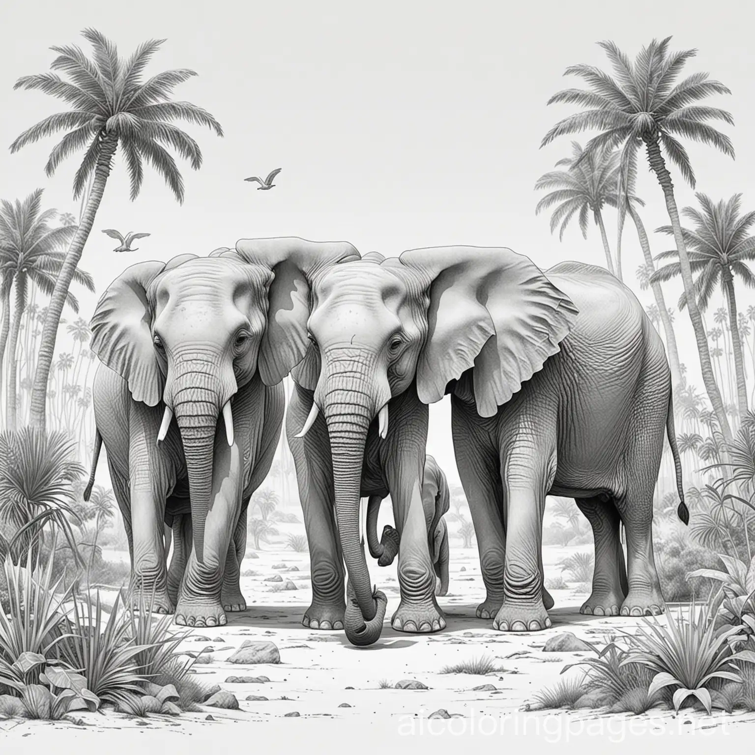 Miraculous-Elephants-in-Palm-Trees-Coloring-Page