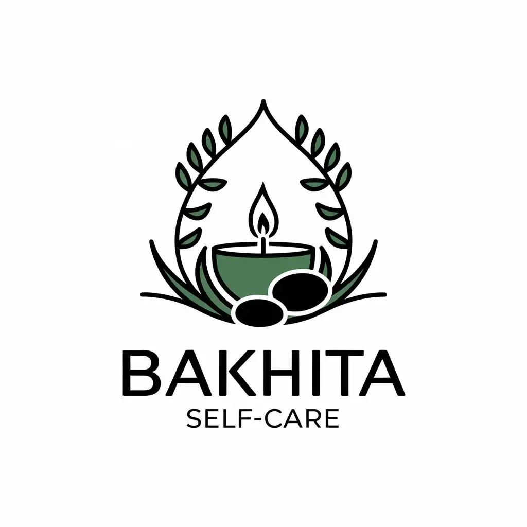 a vector logo design,with the text "Bakhita self-care", main symbol:Candle, natural stones, nature,Moderate,be used in Beauty Spa industry,clear background