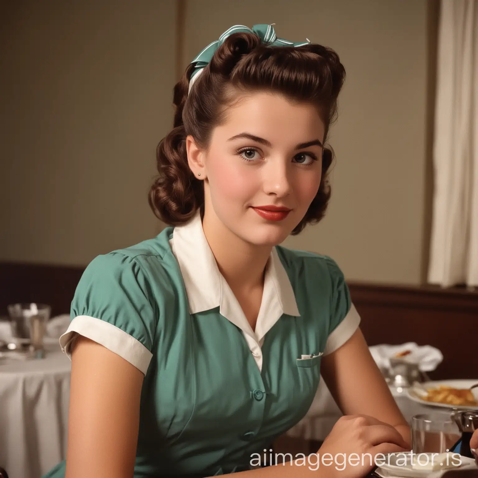 1950s Study of a 20YearOld Woman waitress in color
