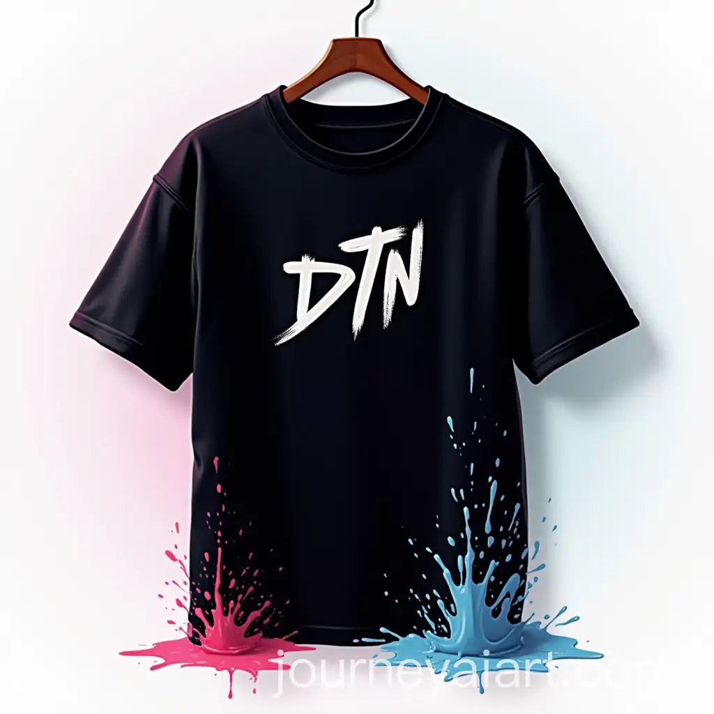 Oversized-Black-Streetwear-Shirt-with-Pink-and-Light-Blue-Paint-Spills-by-DTN