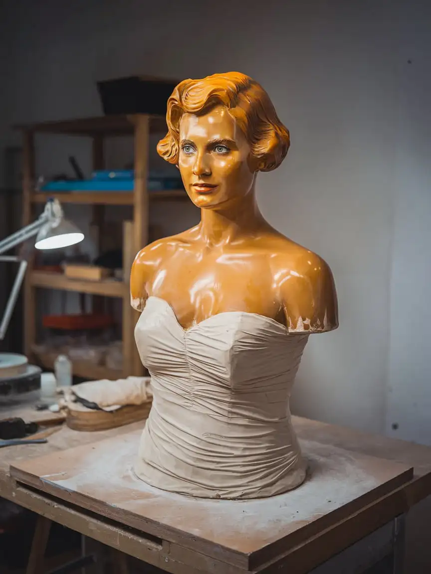 Intricate Wax Sculpture of a Young Woman in a Sculptors Studio