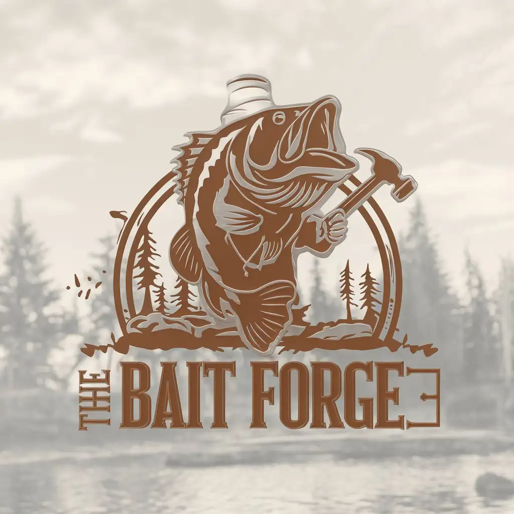 LOGO Design for The Bait Forge 3D Printer with Large Mouth Bass in Lab Coat and Forge Theme