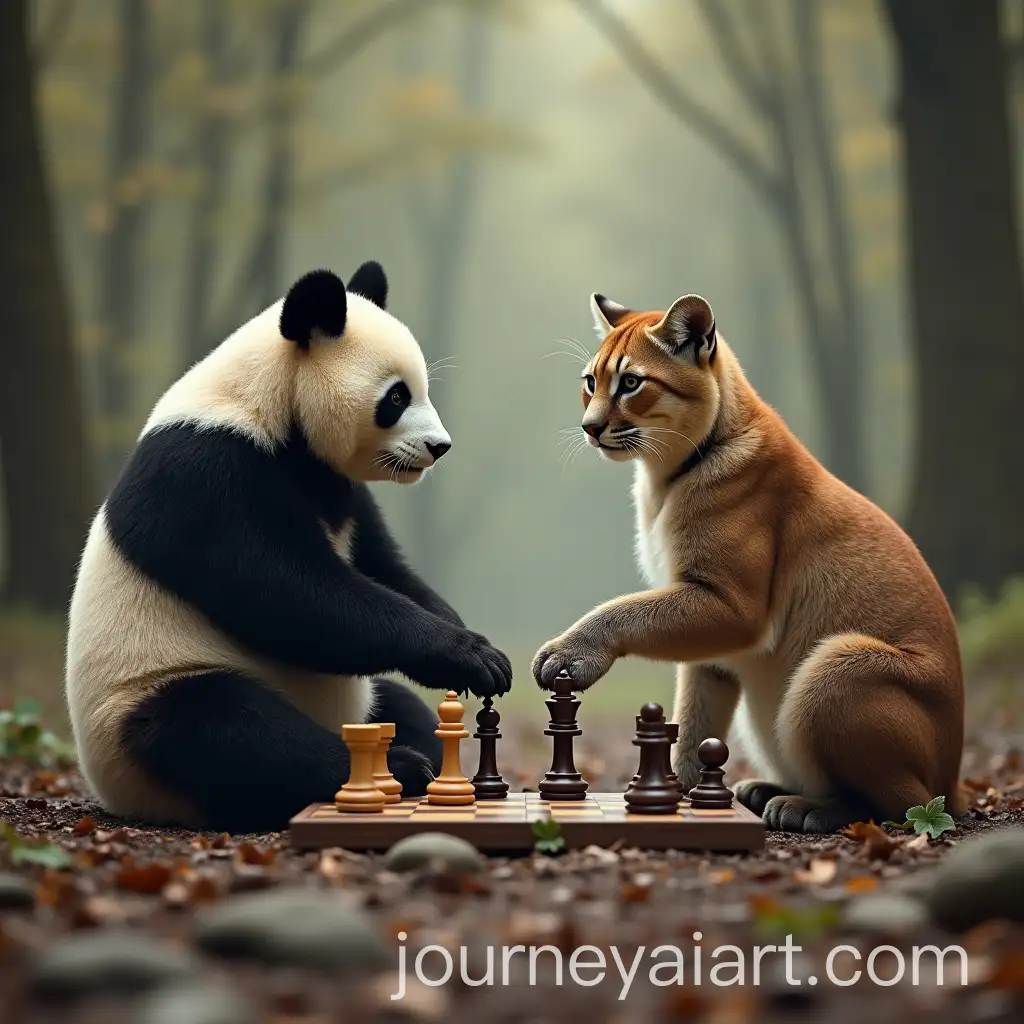 Panda-and-Mountain-Lion-Playing-Chess-Together