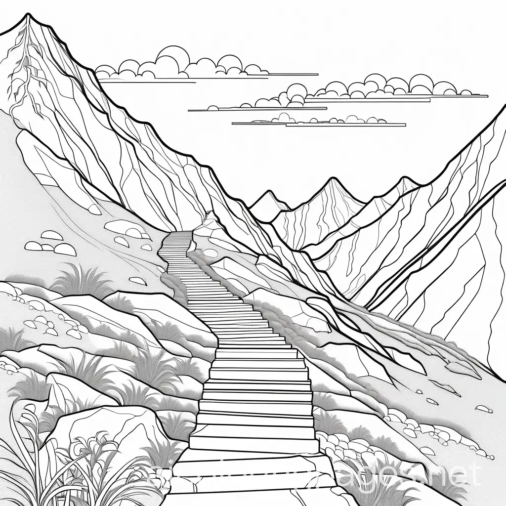 Childrens-Coloring-Page-of-a-Steep-Mountain-Hiking-Trail