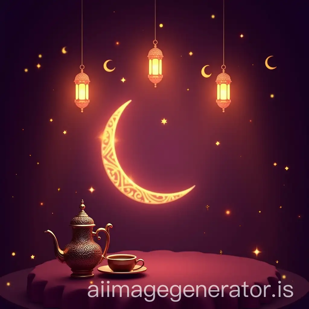 Ramadan-Atmosphere-with-Crescent-Lanterns-and-Arabic-Coffee-Pot