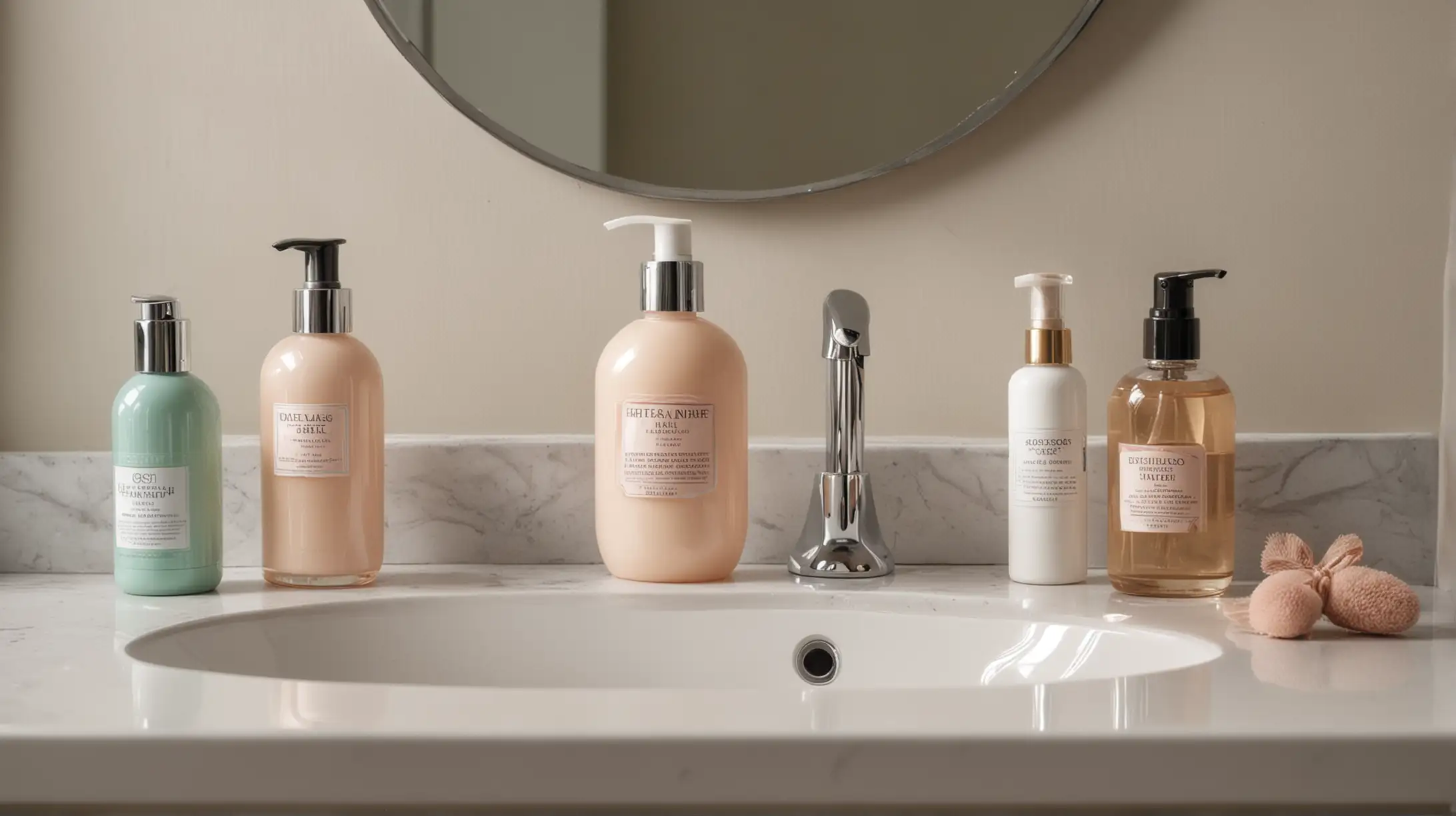 Beauty Products Arranged by a Bathroom Sink