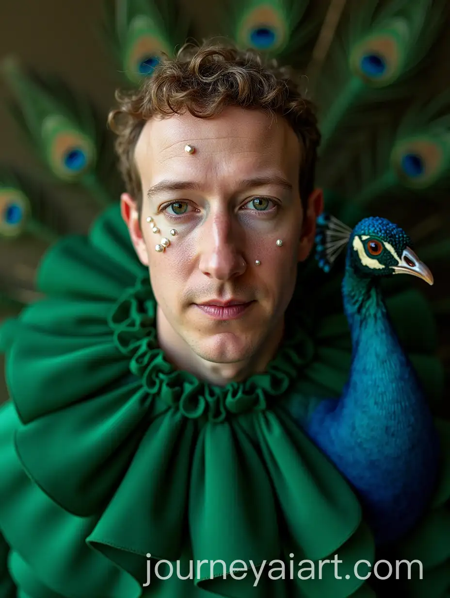 Mark-Zuckerberg-in-AvantGarde-Fashion-with-Surreal-Green-Peacock