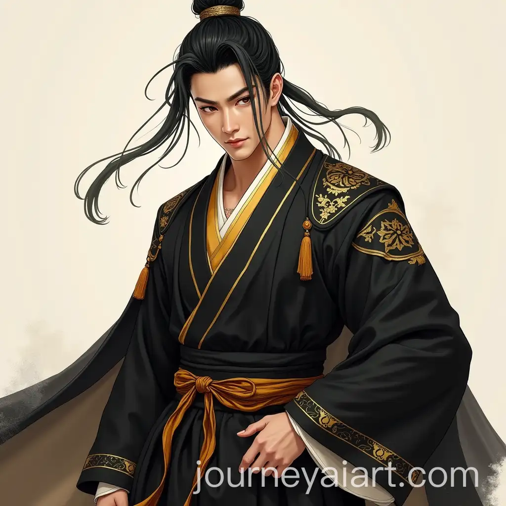 Muscular-Korean-Prince-in-Black-and-Gold-Hanbok