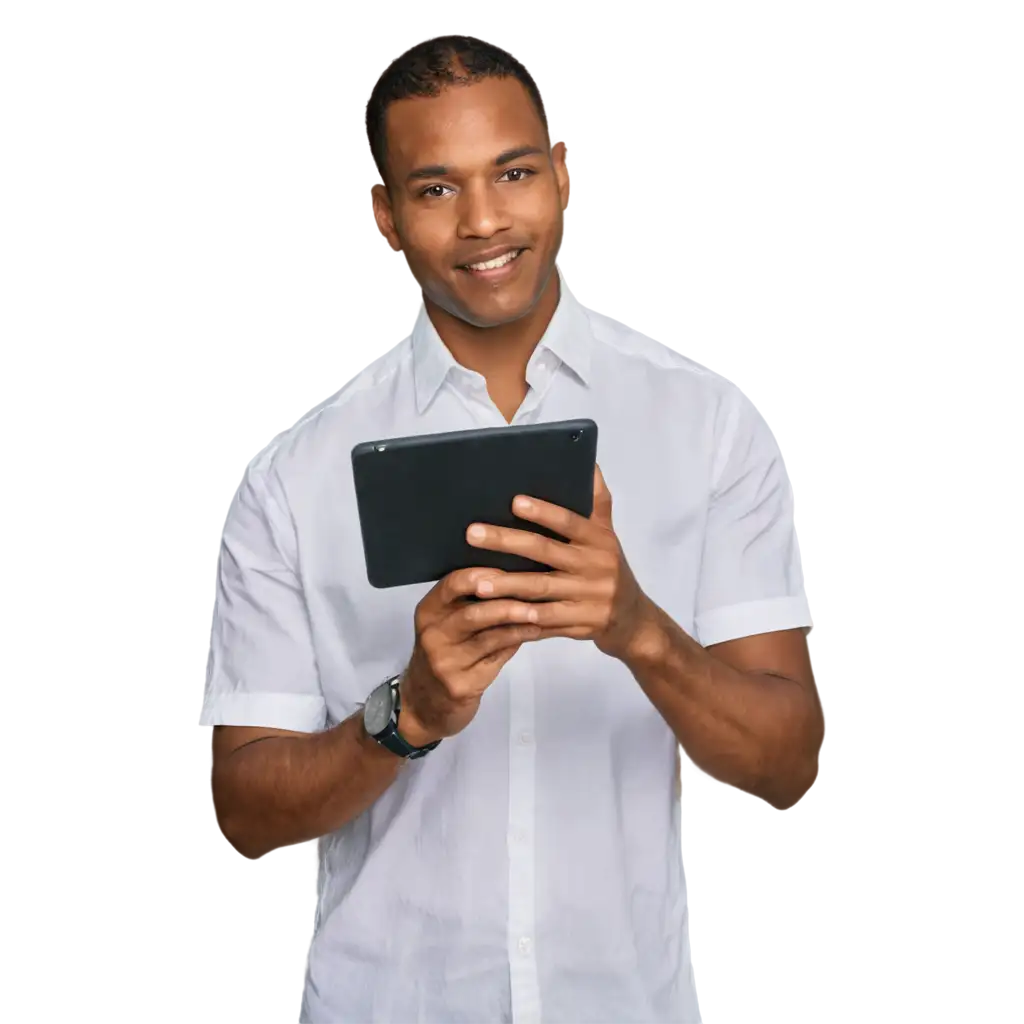 HighQuality-PNG-Image-of-an-AfricanAmerican-Man-in-a-White-Dress-Shirt-Using-a-Tablet