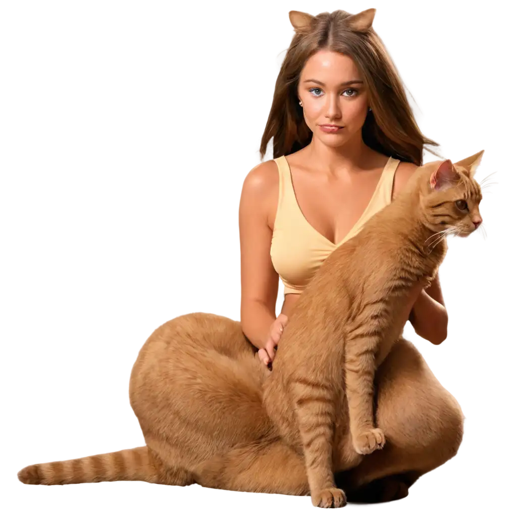 Beautiful-Woman-with-a-Cat-PNG-Image-Artistic-Portrait-of-Elegance-and-Companionship