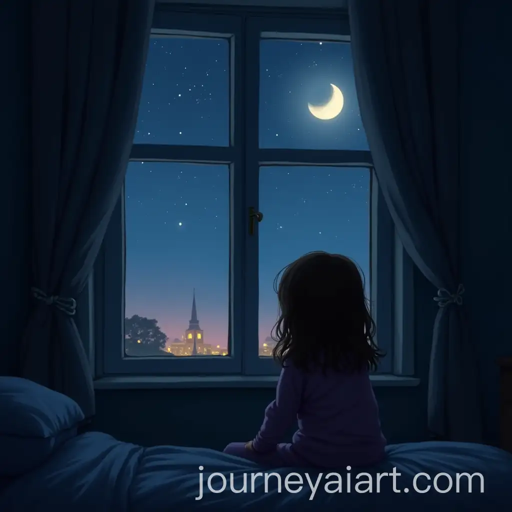 Little-Girl-Gazing-Out-the-Window-on-a-Quiet-Night