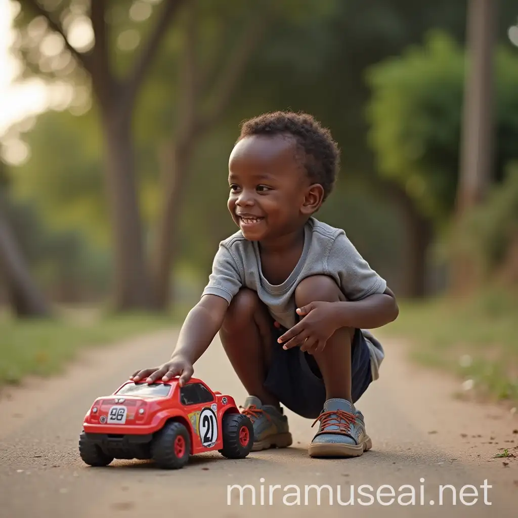 African Boy Playing with Toy Remote Control Race Car