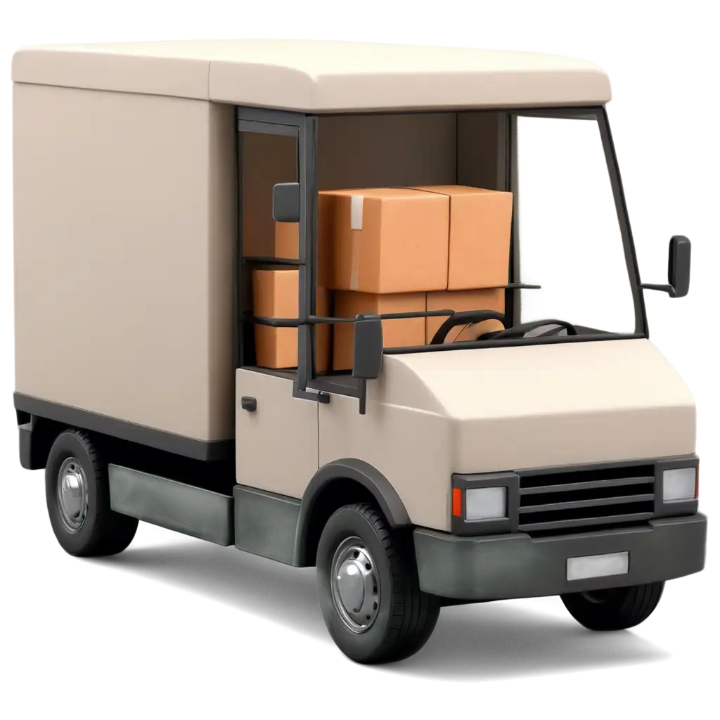 delivery truck with corrugated boxes inside in left backside perspective as 3d cartoon image