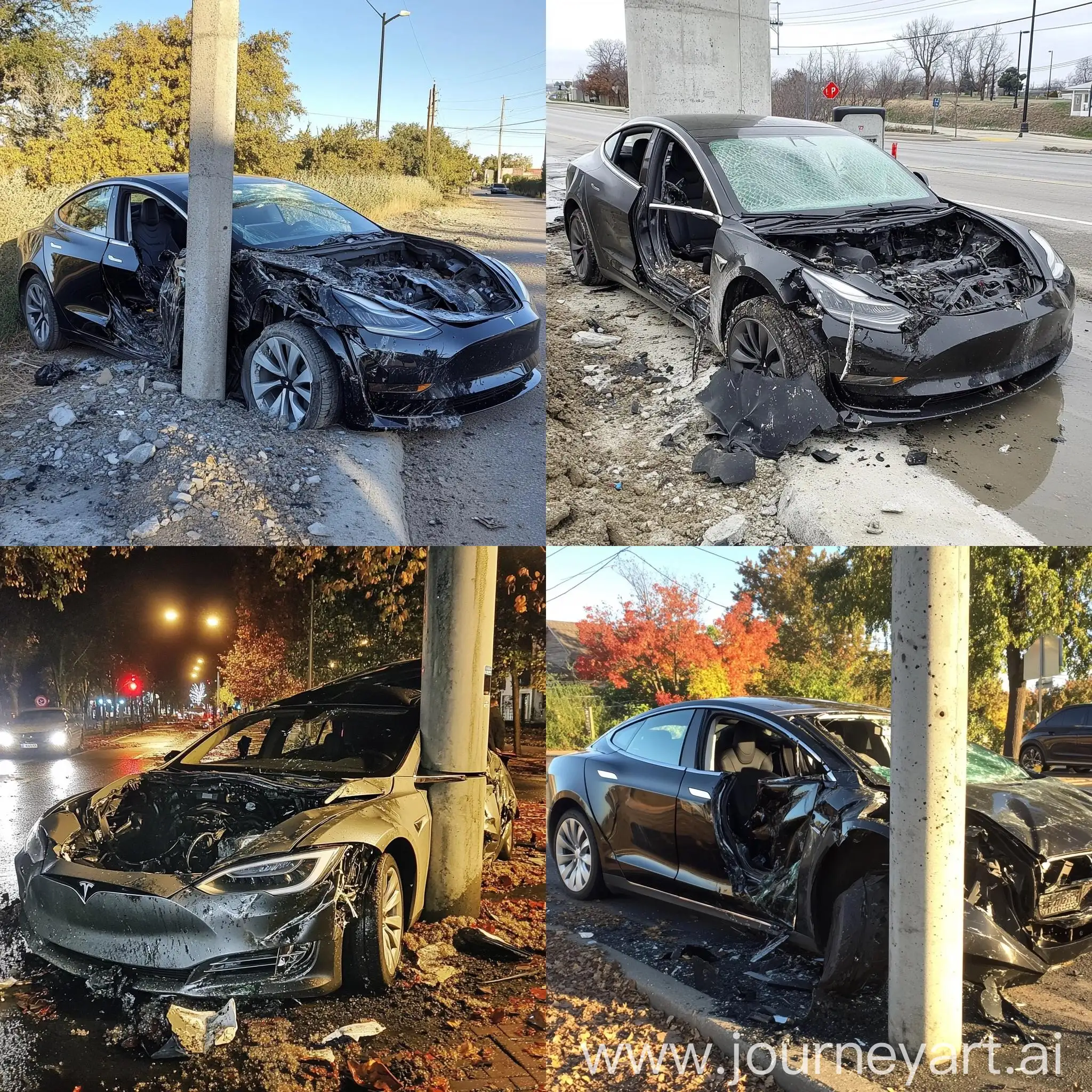 Tesla-Car-Crash-into-Concrete-Pole