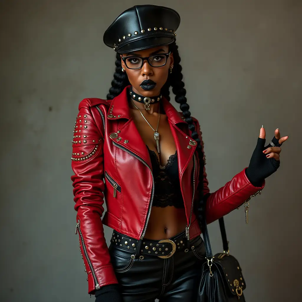 Punk-Rock-African-Woman-in-Studded-Leather-Gear