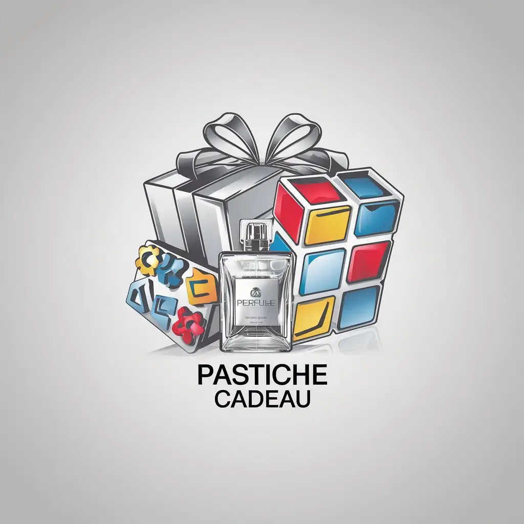 LOGO Design for Pastiche Cadeau Gifts Perfumes Jewellery and Toys for Modern Kids with Elegant and Playful Theme