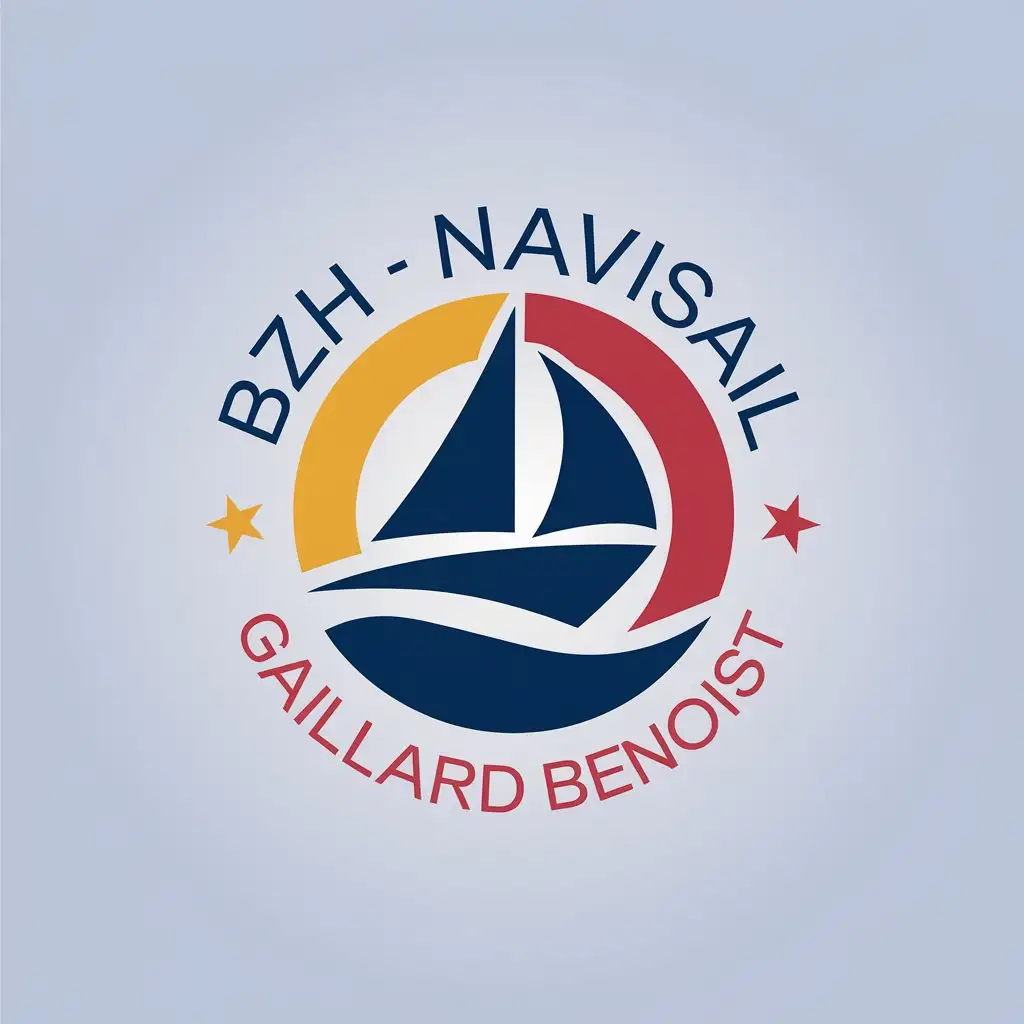 LOGO Design for BZH Navisail Gaillard Benoist Minimalistic Sailboat Waves in Blue Yellow and Red