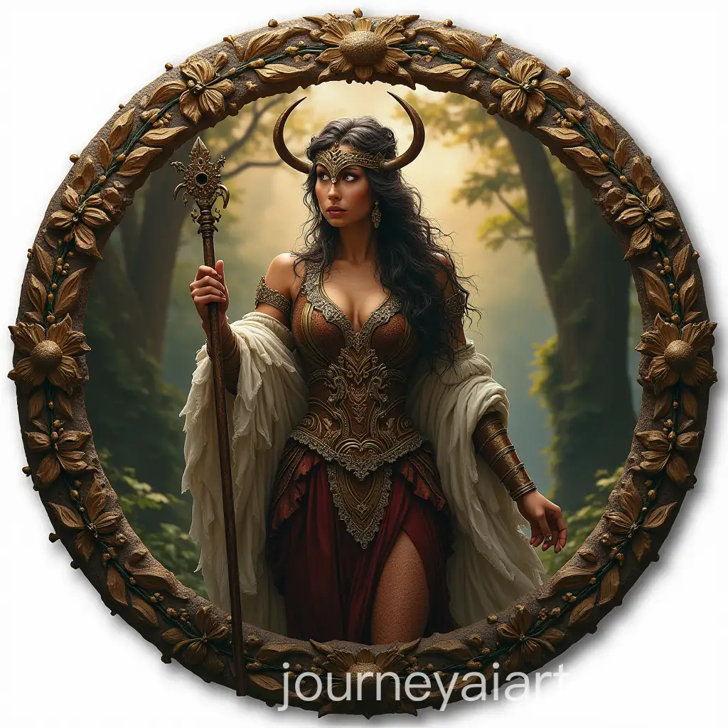 Hyper-Realistic-Round-Badge-of-Diantha-Goddess-of-Hunt-and-Wilderness