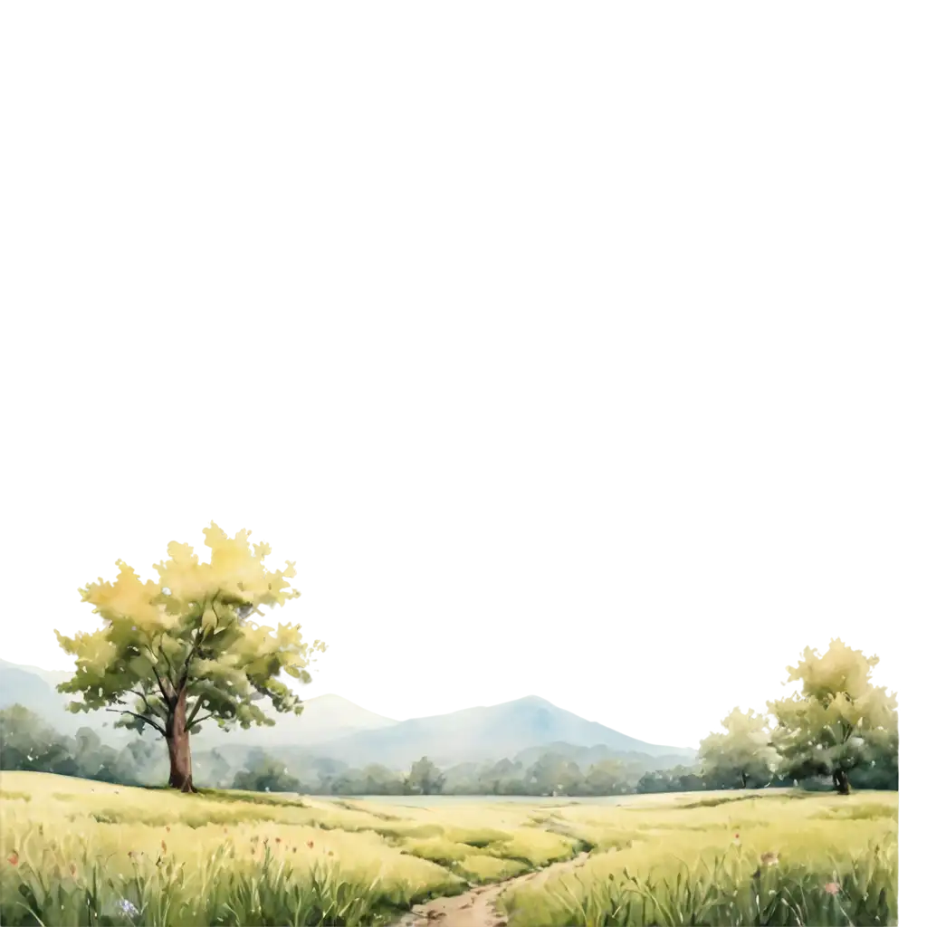 Create-a-Meadow-Without-Trees-in-Watercolor-Style-PNG-Image