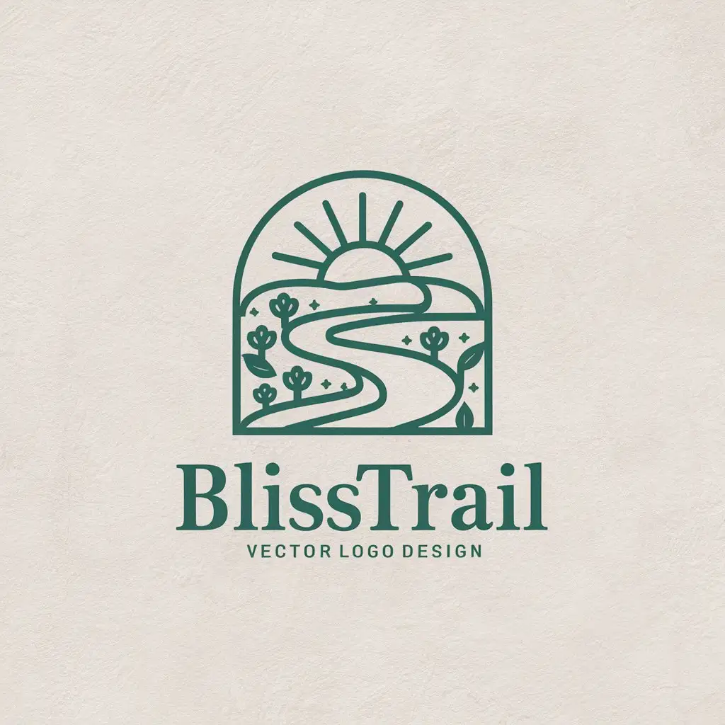 LOGO Design for BlissTrail Serene Sunrise Trail in Blues Greens Yellows and Oranges