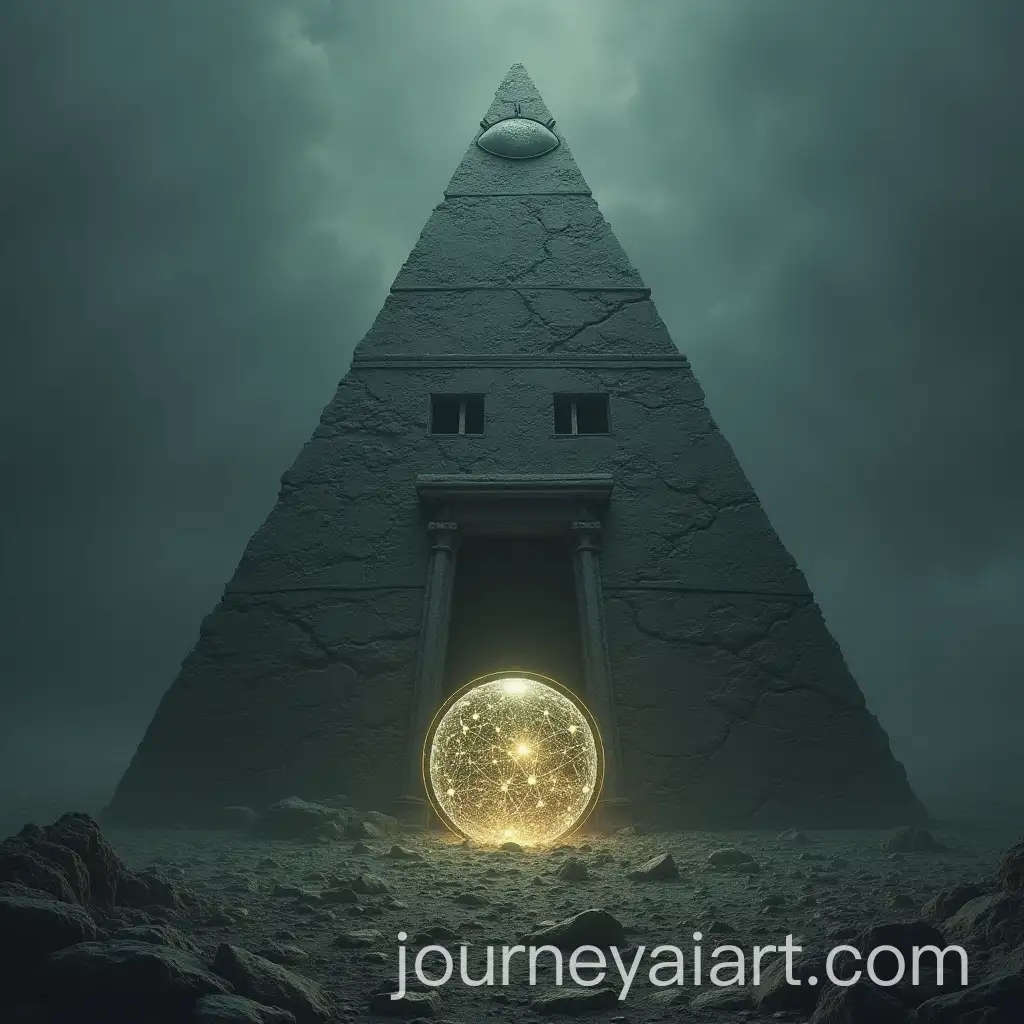 Mysterious-Old-Pyramid-with-Glowing-Transparent-Ball-and-Closed-Eye