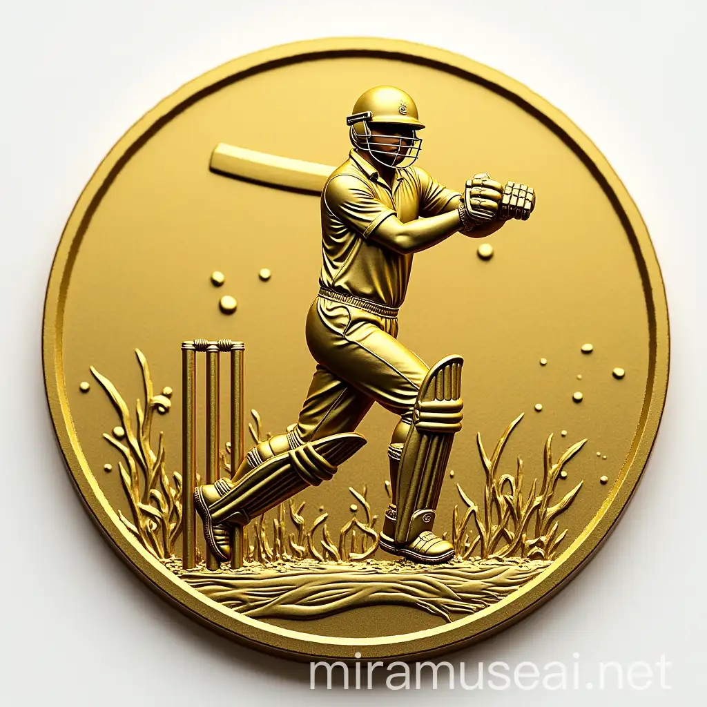 3D Cricket Themed Gold Coin Design