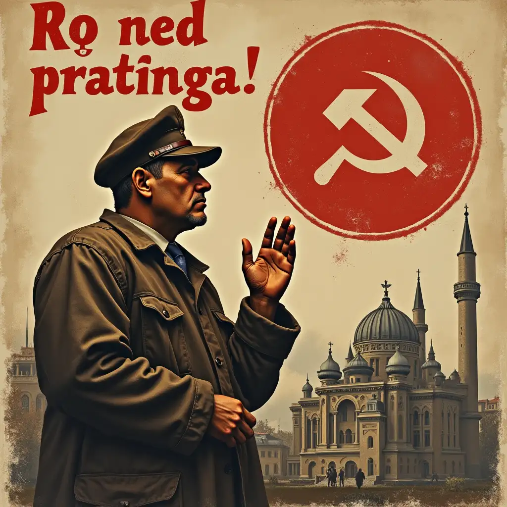 A Soviet worker encouraging silence. Add the text «Ro ned pratinga!»