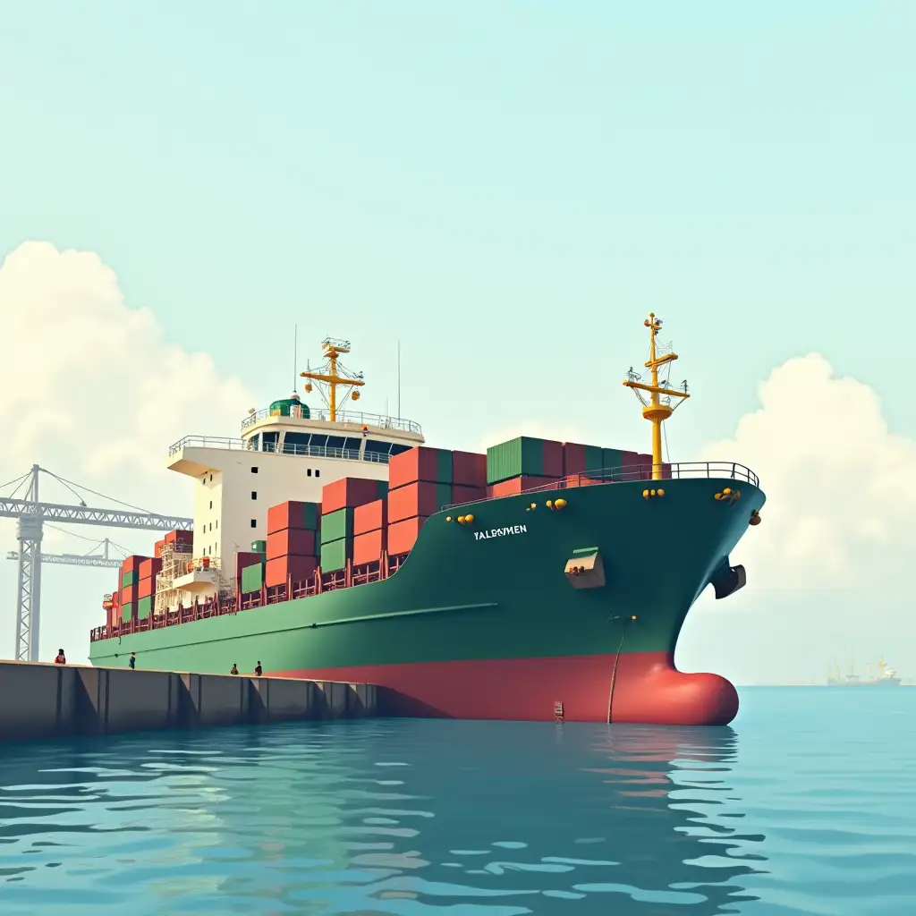 Pakistani Cargo ship at port with cranes VECTOR ART