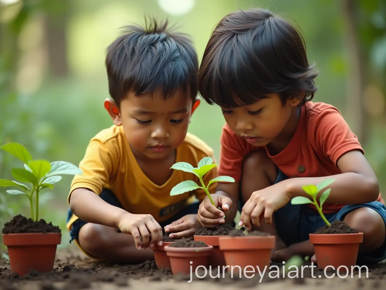 Two-Indian-Children-Planting-Seeds-in-Pots