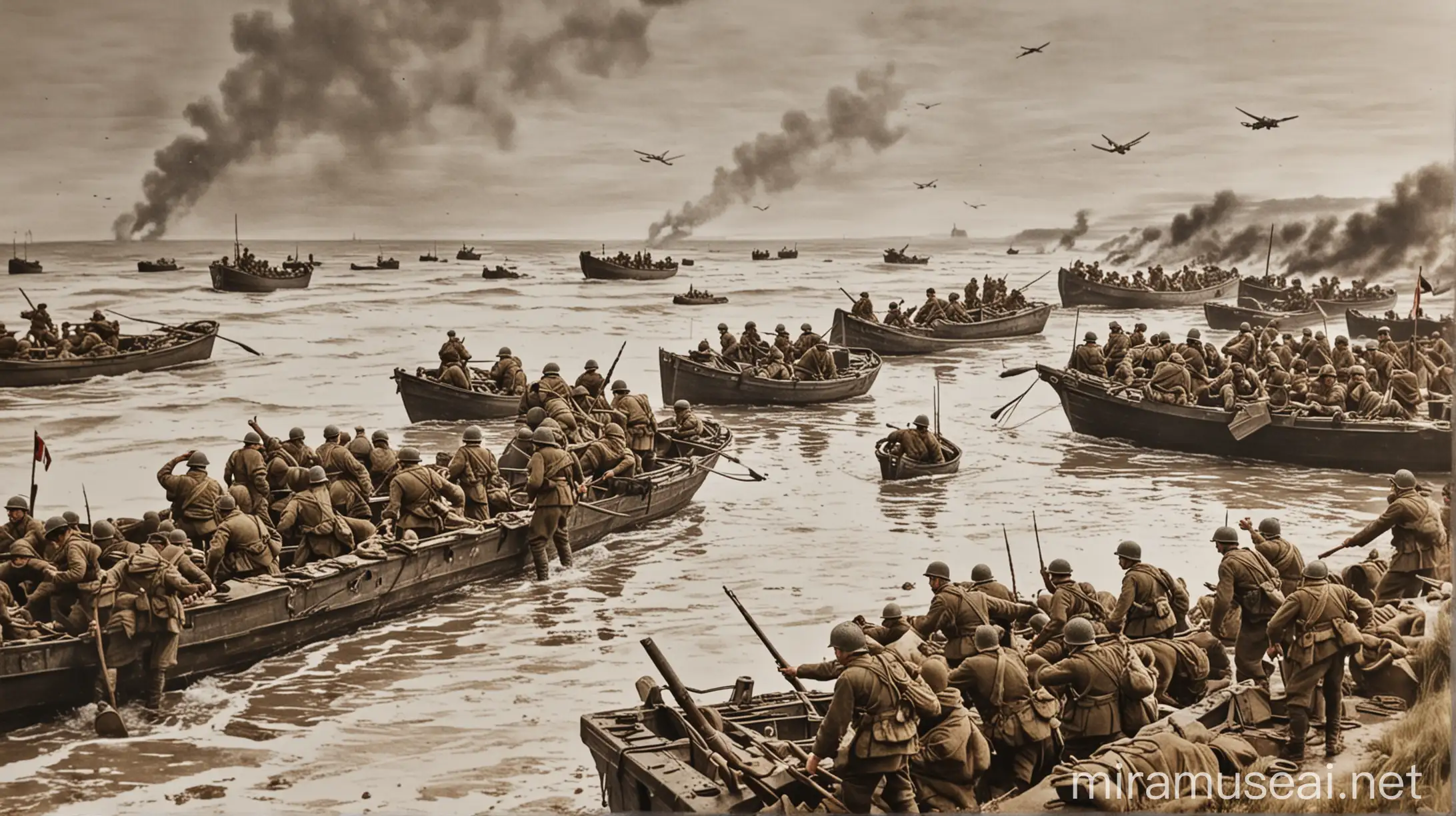 Normandy Landing Scene on DDay World War II Soldiers Storming the Beach