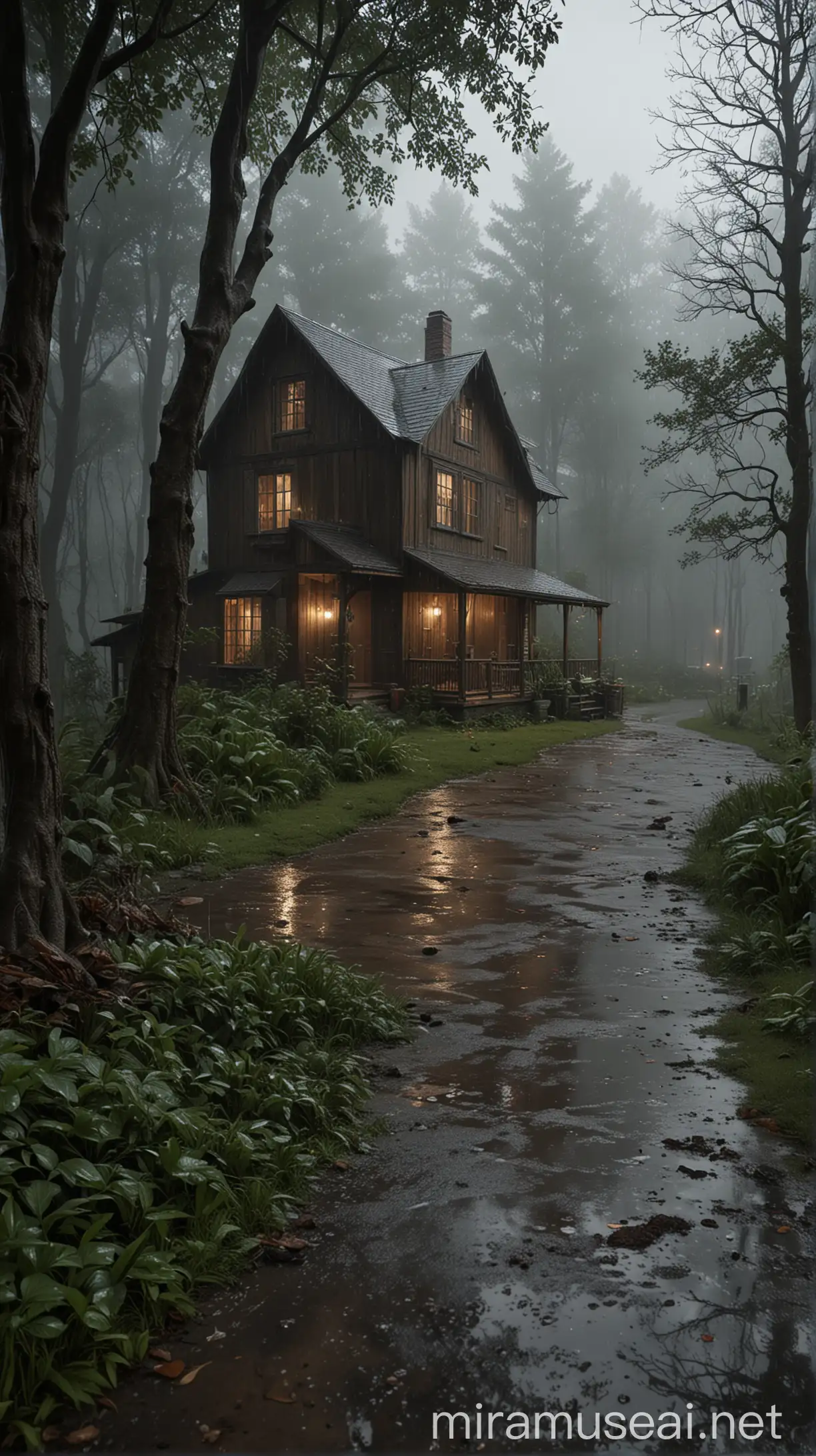 Rustic House in Rainy Forest Setting