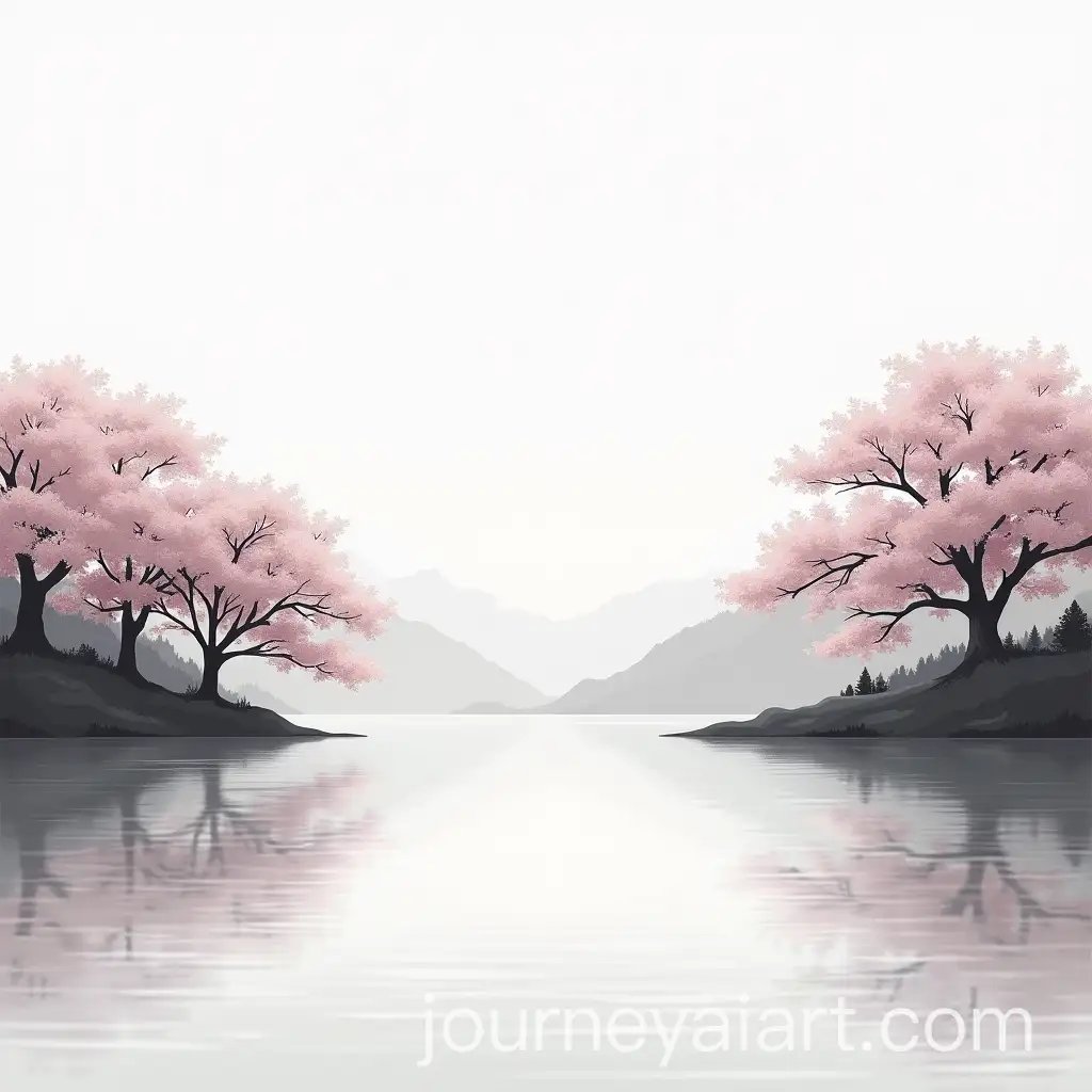 Minimalistic-Black-and-White-Anime-Art-of-Sakura-Tree-by-the-Lake