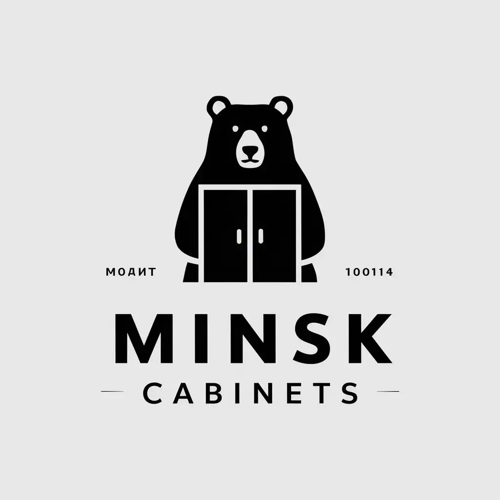 a vector logo design,with the text "Minsk cabinets", main symbol:Bear with cabinet,Minimalistic,be used in Furniture industry,clear background