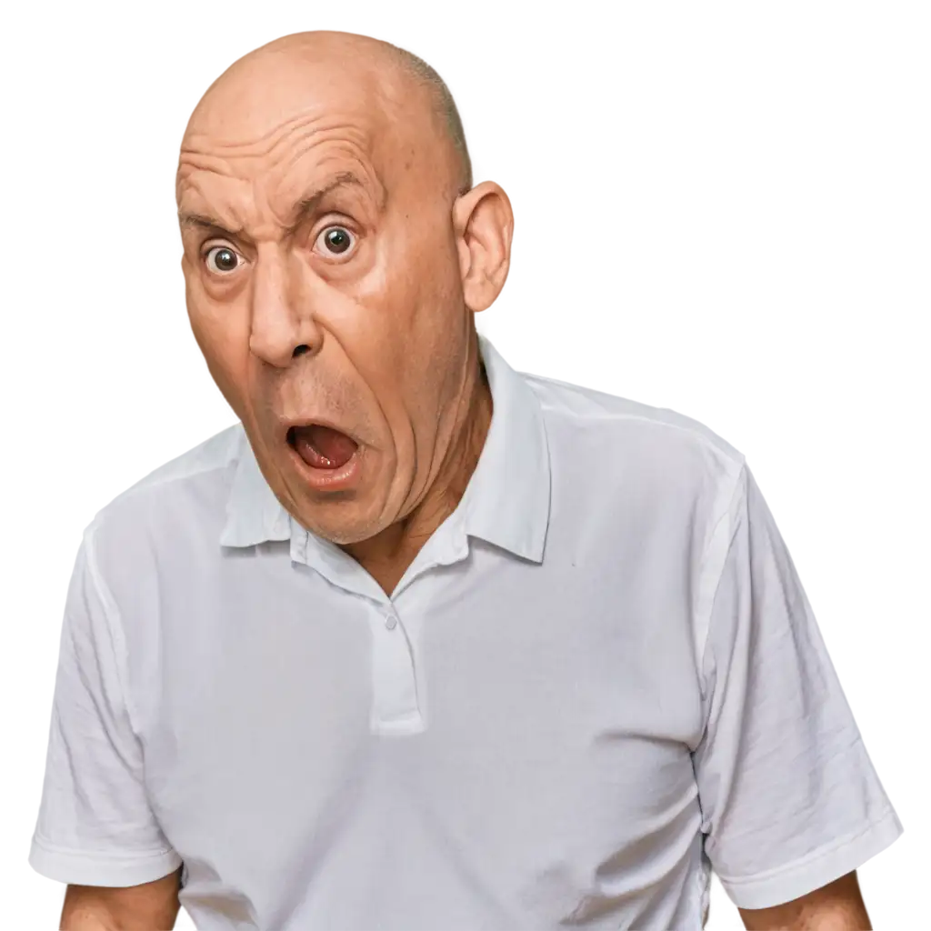 A shocked Bald old man with wrinkles on face