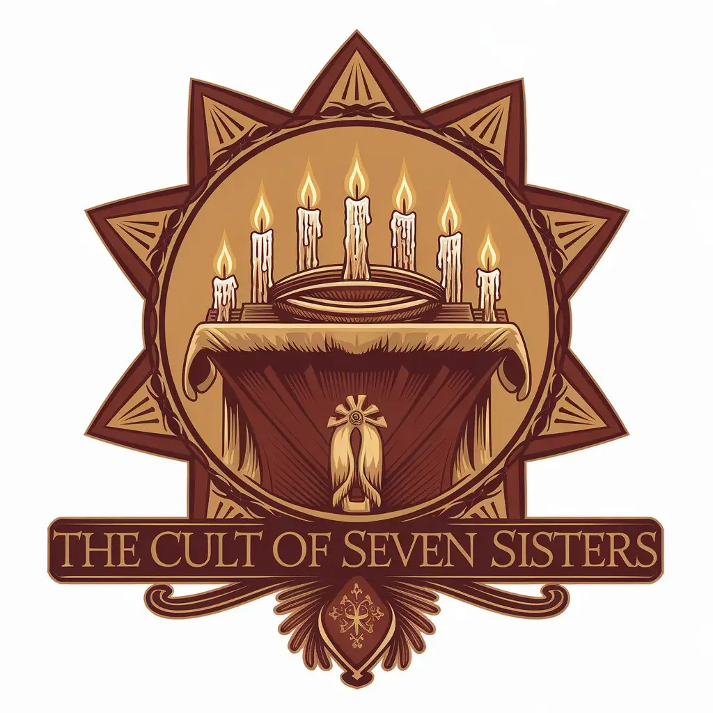 LOGO Design for The Cult Of Seven Sisters Hippie Occult Style with Altar and Seven Candles