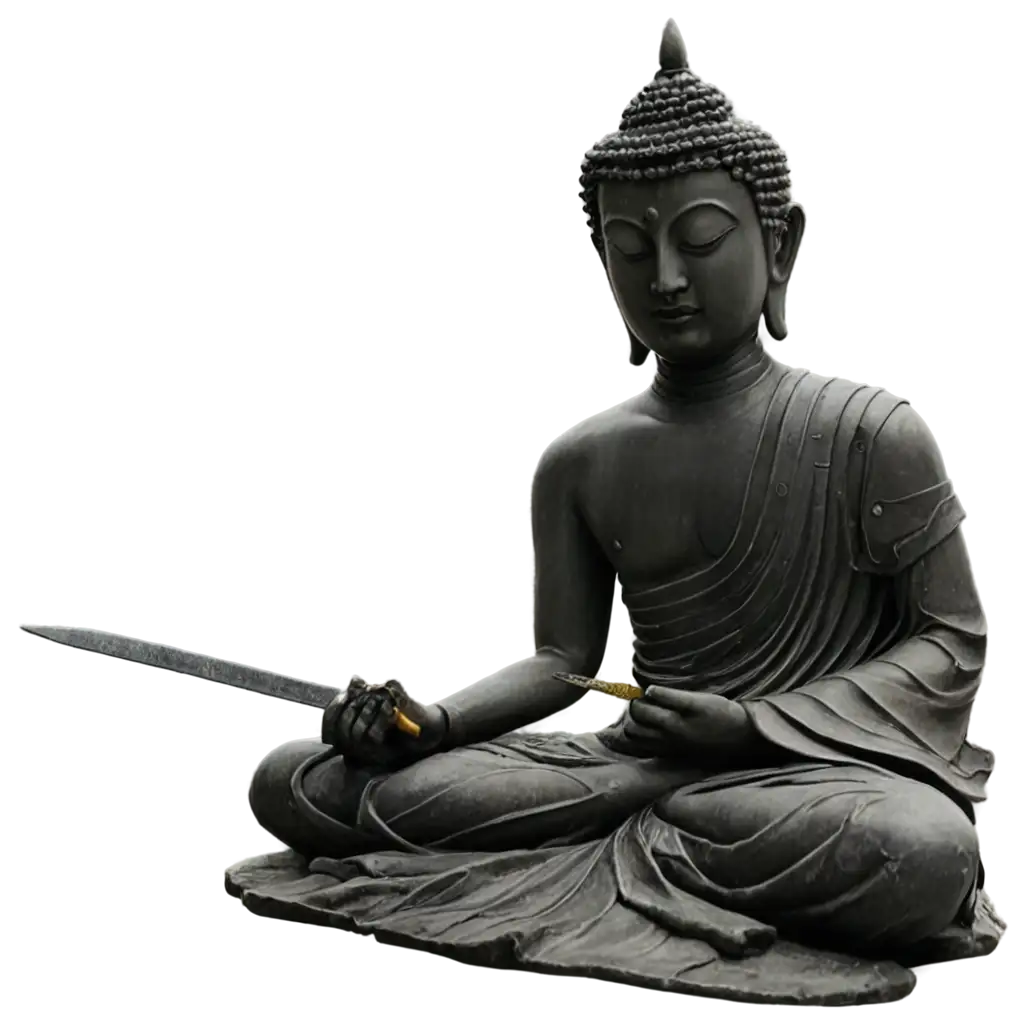 Breathtaking-Battlefield-and-Buddha-Statue-PNG-Image-Swords-Blood-and-Tranquility-in-One-Frame