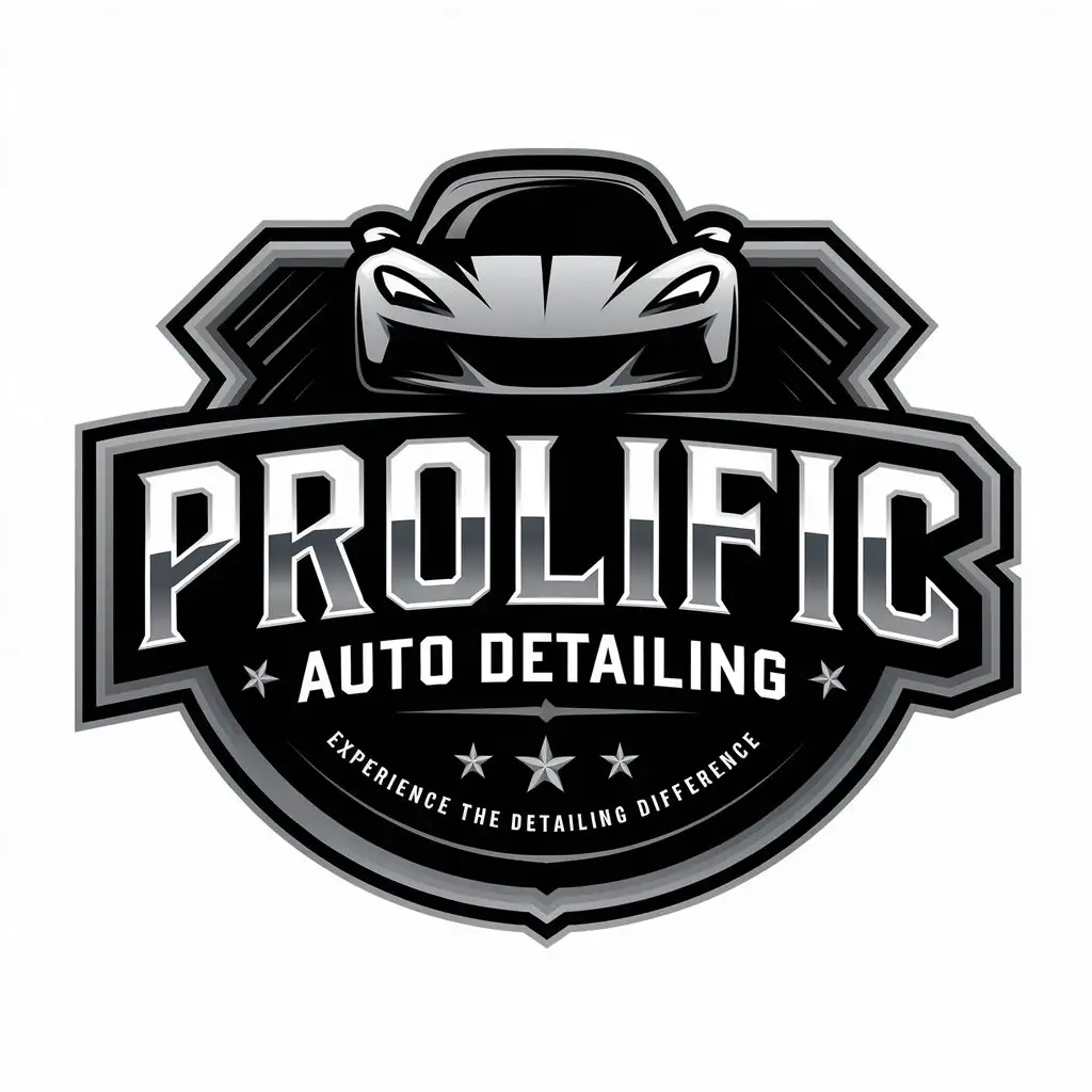 LOGO Design for Prolific Auto Detailing Cursive Script with Car Silhouette and Metallic Gloss