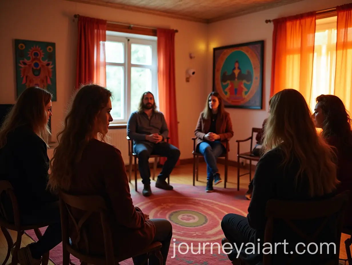 Group-Therapy-Session-in-Psychedelic-Room-with-Warm-Lighting