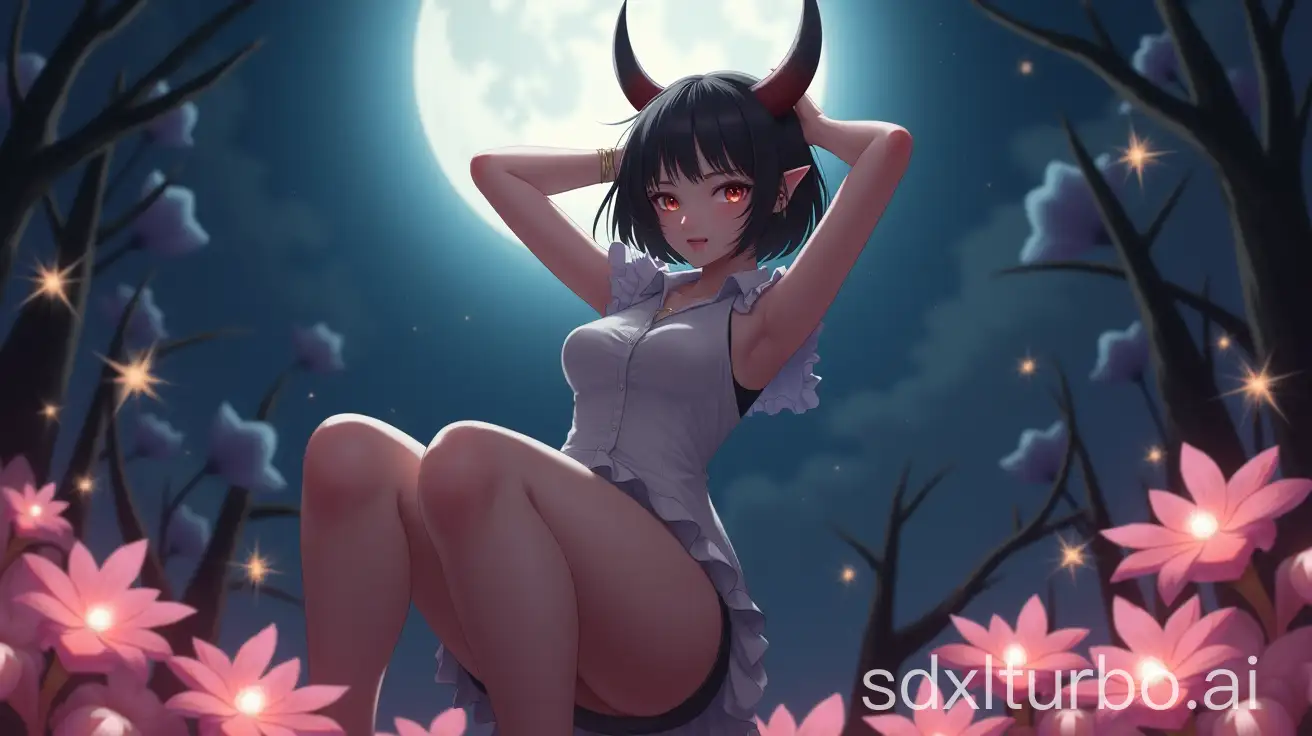 Moonlit-Pinup-Girl-with-Oni-Horns-and-Glowing-Petals-in-Dramatic-Pose