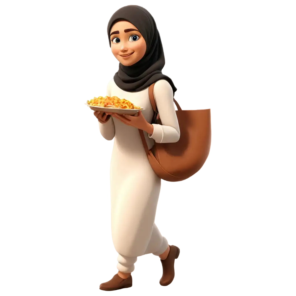 Muslim-Female-Cartoon-Carrying-Food-PNG-Image-for-Diverse-Applications
