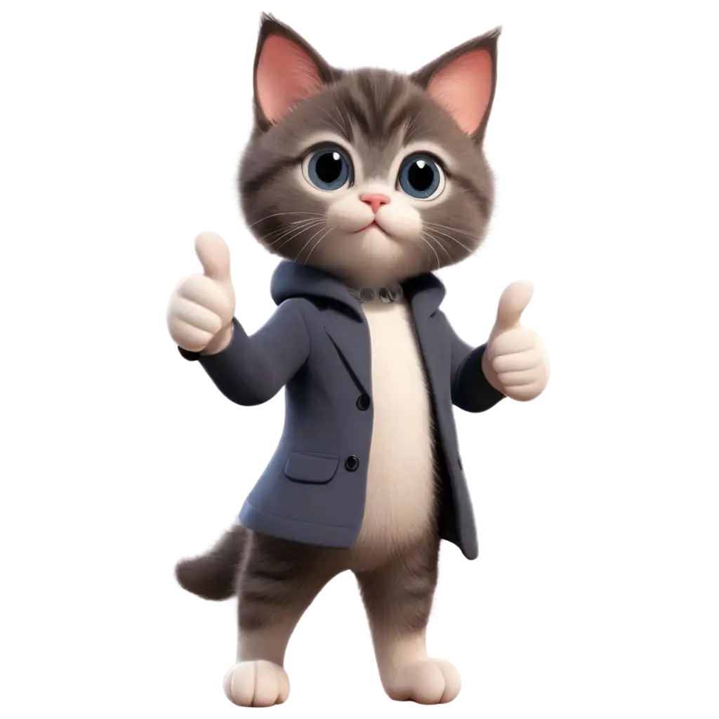 a cute kitten, big eyes, thumbs up, only half a body, style as if it was created in illustrator