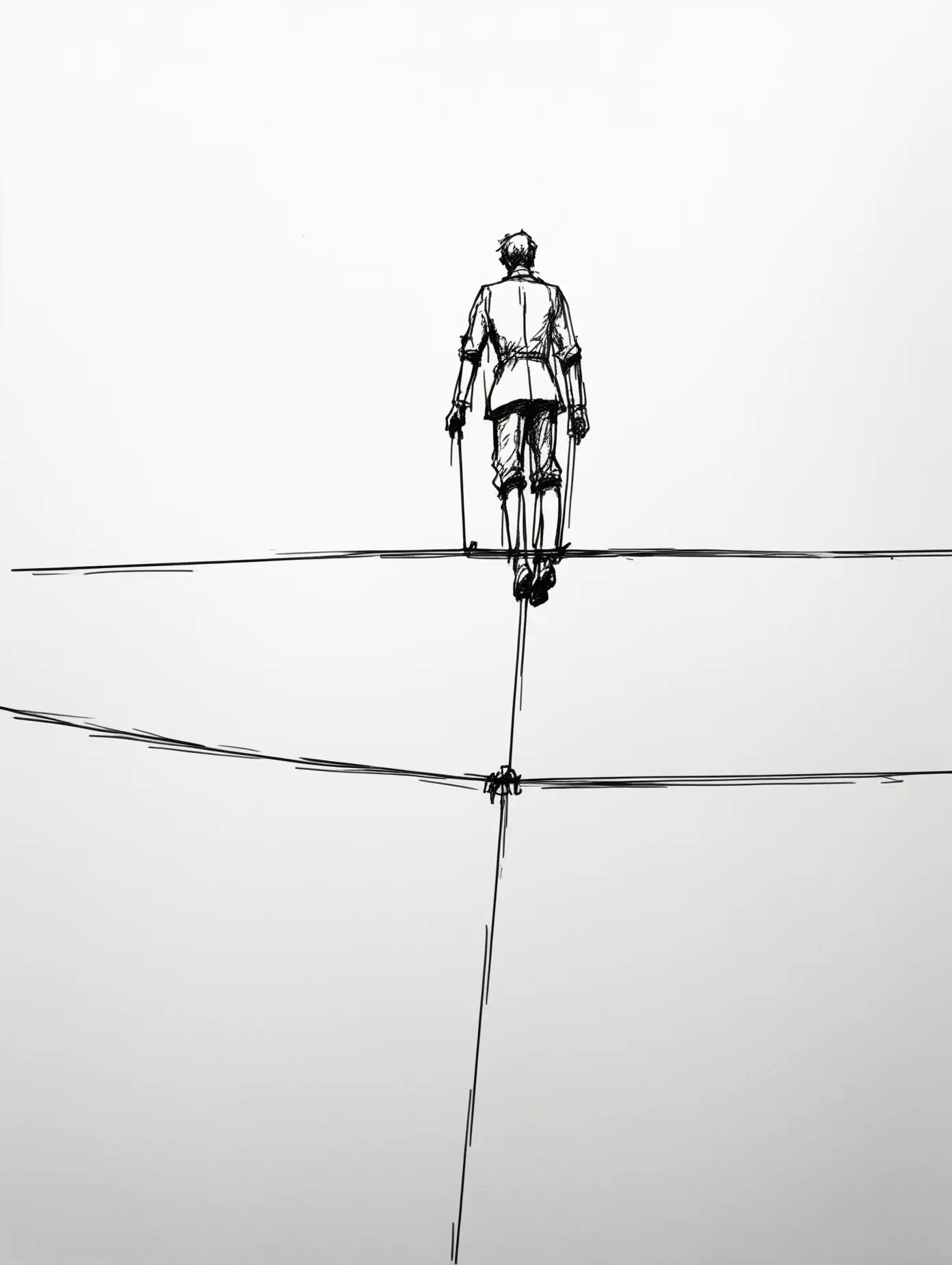 Man Walking on Black and White Tightrope Sketch