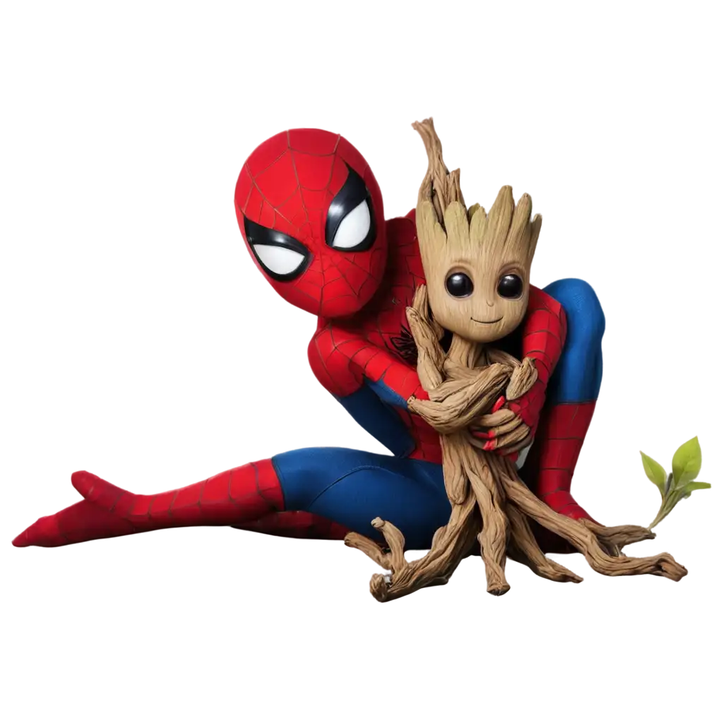 SpiderMan-as-a-Baby-Hugging-Baby-Groot-PNG-Adorable-Superhero-and-Guardian-of-the-Galaxy-Artwork-in-High-Quality