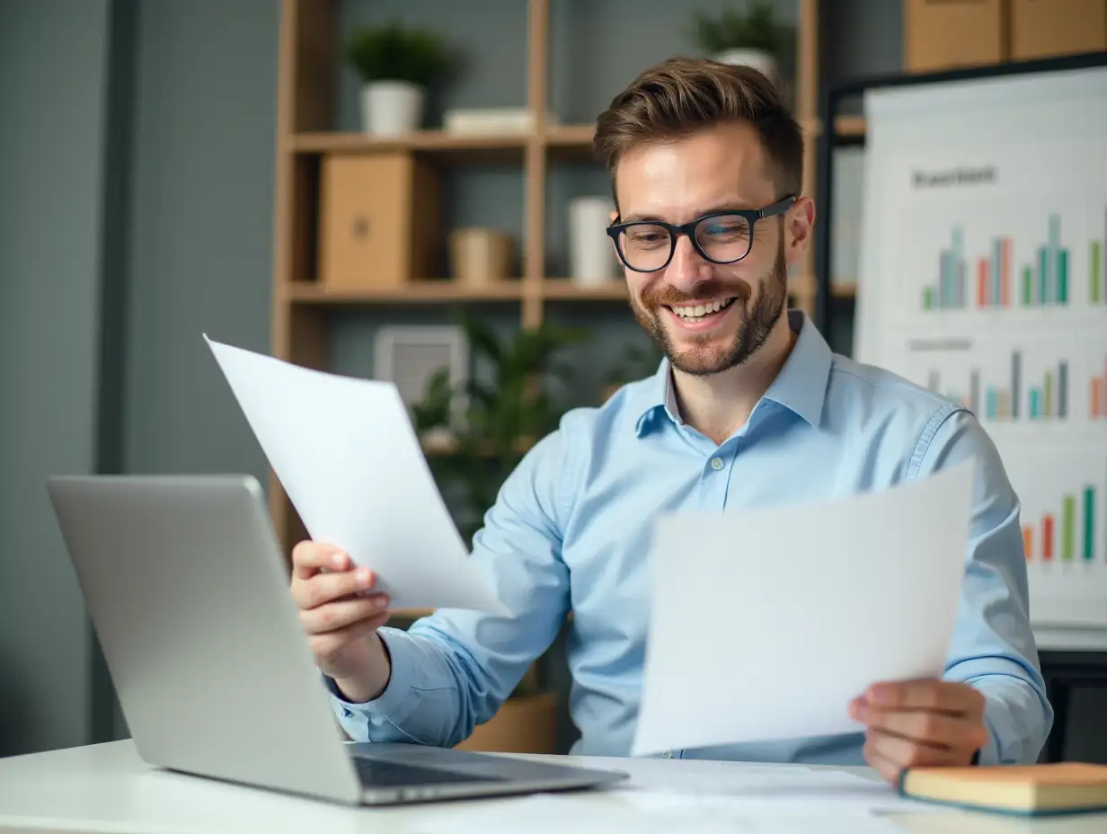 Dapper-Businessman-in-Eyeglasses-Reviewing-Budget-on-Laptop