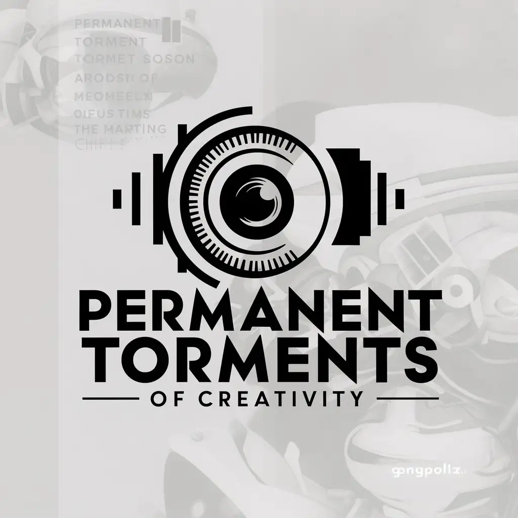 a logo design,with the text "Permanent torments of creativity", main symbol:cinema lens eye,Moderate,be used in Media industry,clear background