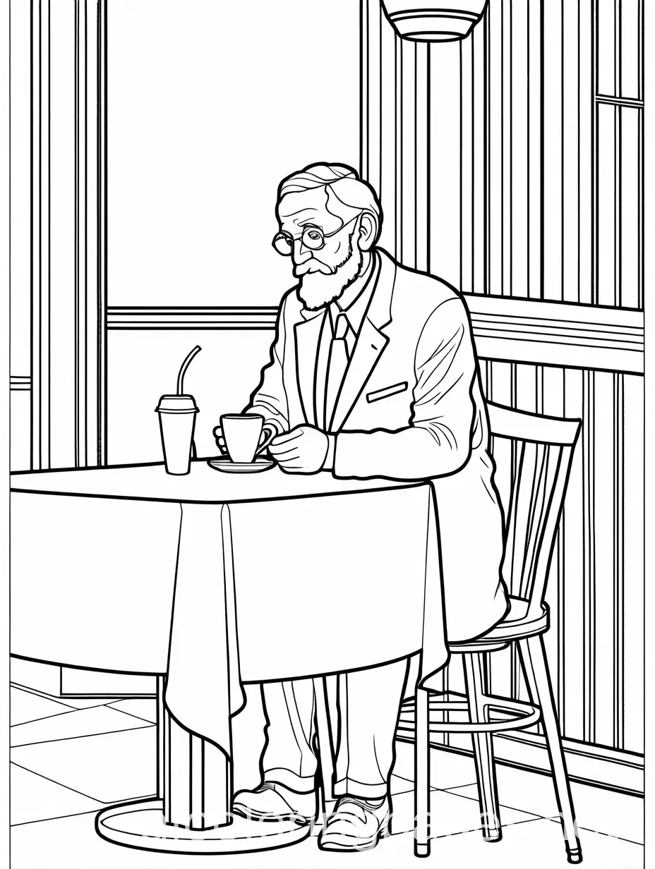 Elderly-Man-Enjoying-Coffee-and-Snack-at-Cafe-Table-Coloring-Page