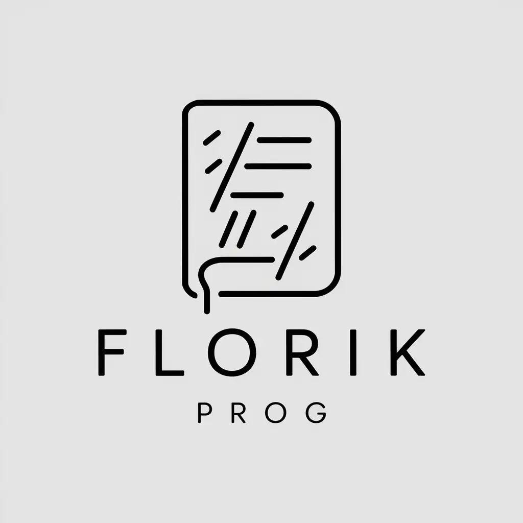 a vector logo design,with the text "Florik Prog", main symbol:Notebook with code,Minimalistic,clear background